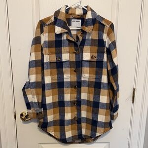 Old Navy Navy and Tan Checkered Shacket